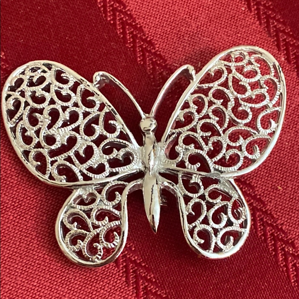 Vintage Gerry’s Silver Tone Filigree Butterfly Brooch